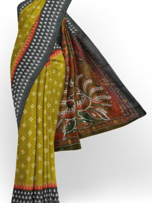 Green saree with black border