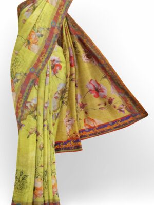 Green saree with red border