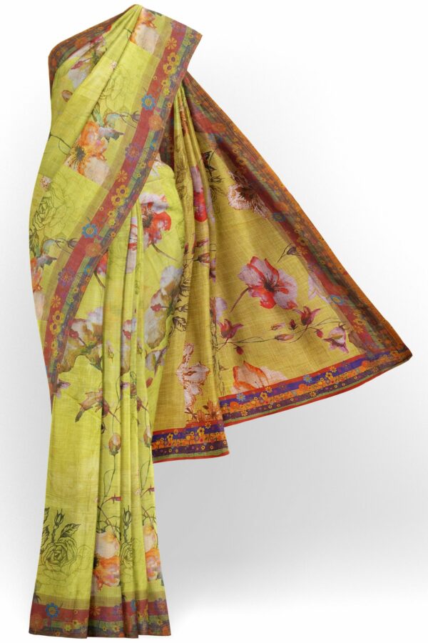 Green saree with red border