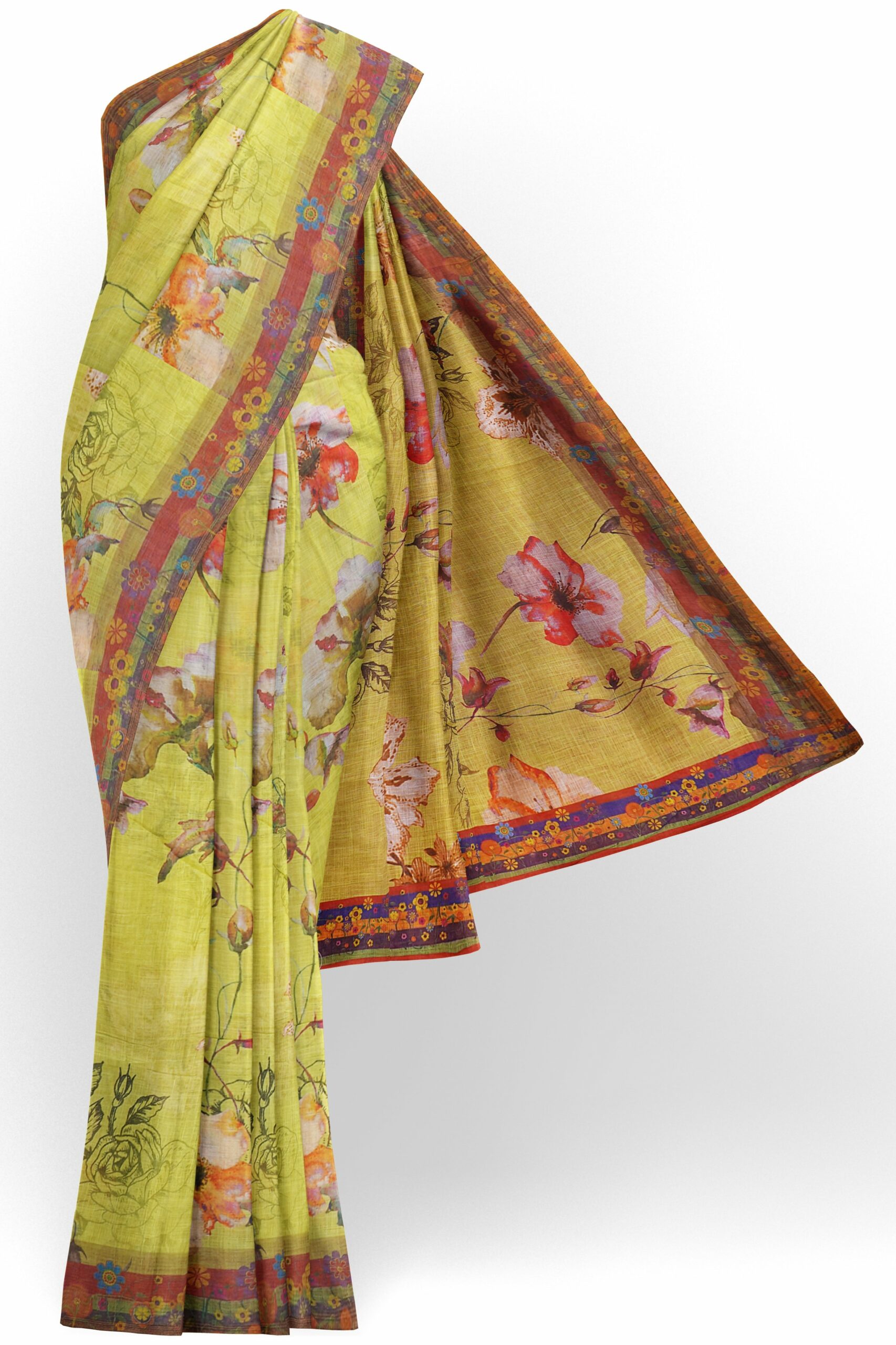 Green saree with red border