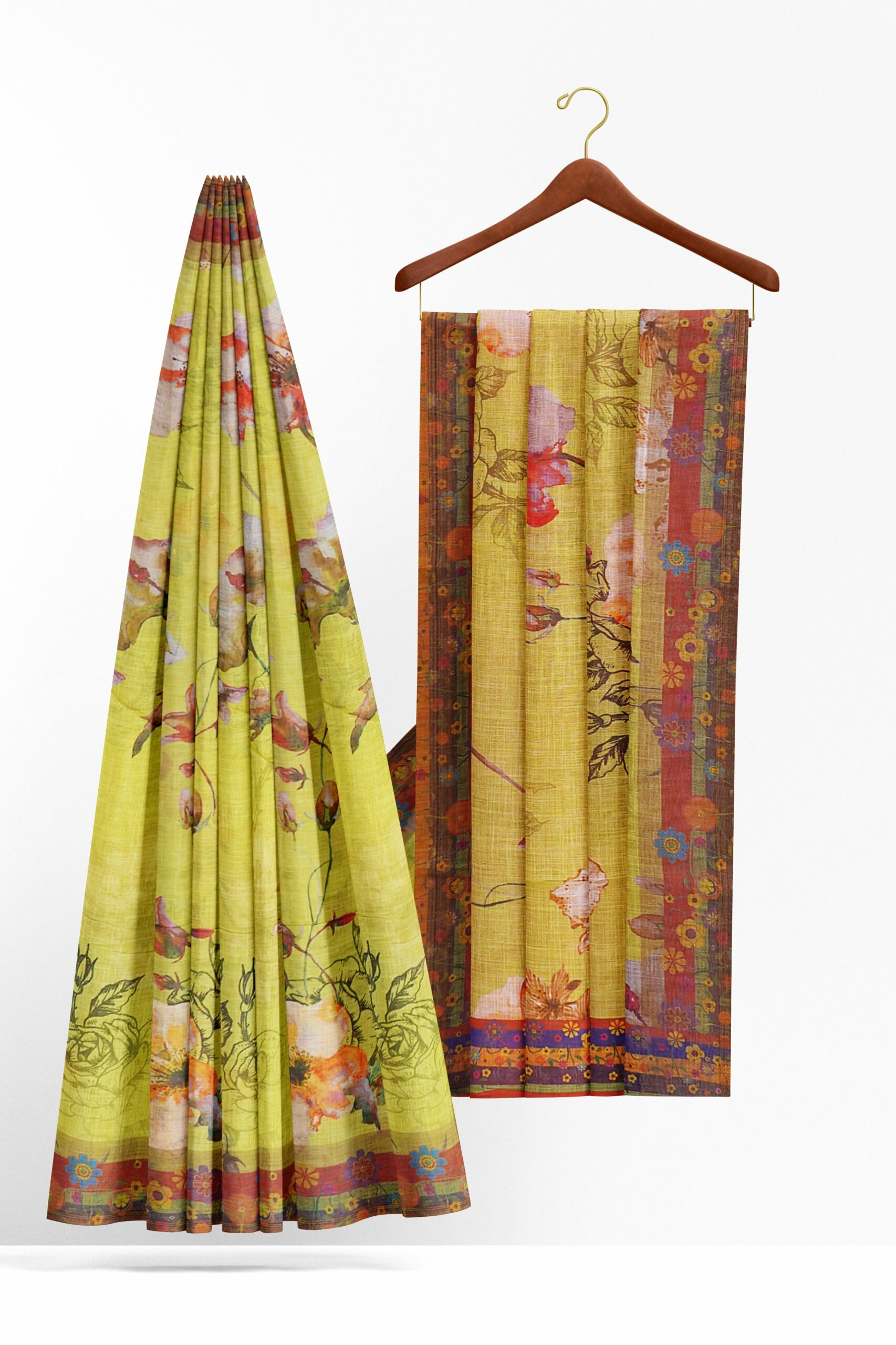 Green saree with red border - Image 2