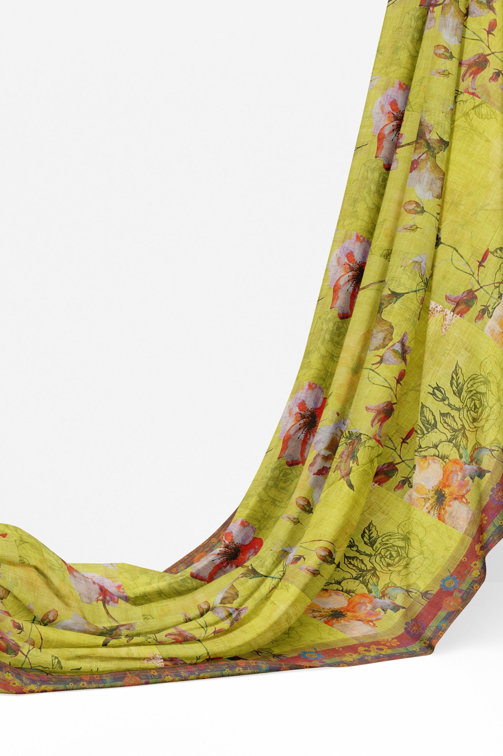 Green saree with red border - Image 3