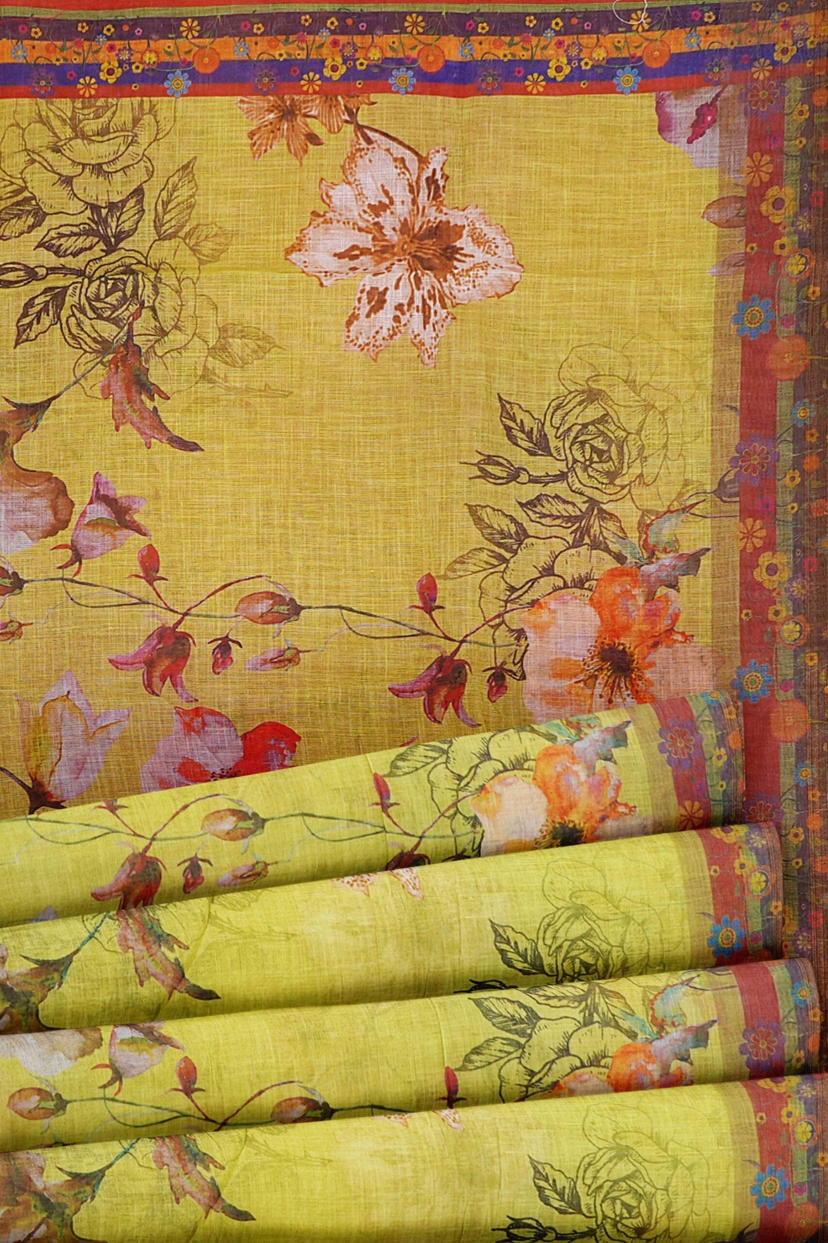 Green saree with red border - Image 4