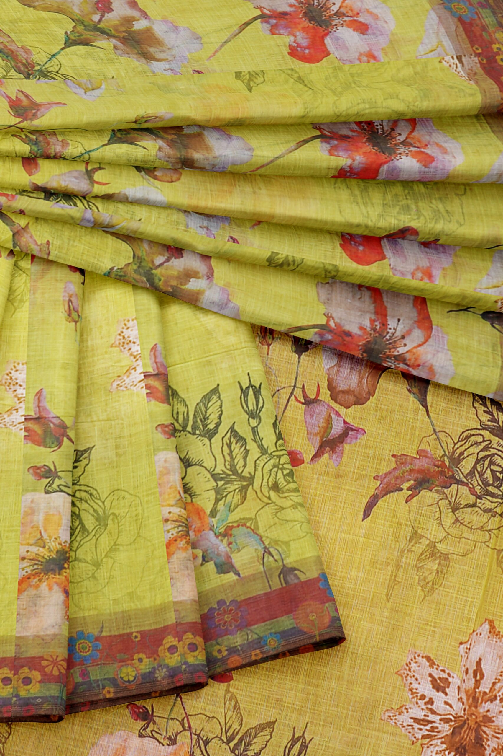 Green saree with red border - Image 5