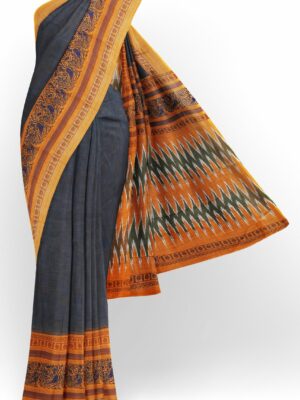 Grey saree with yellow border