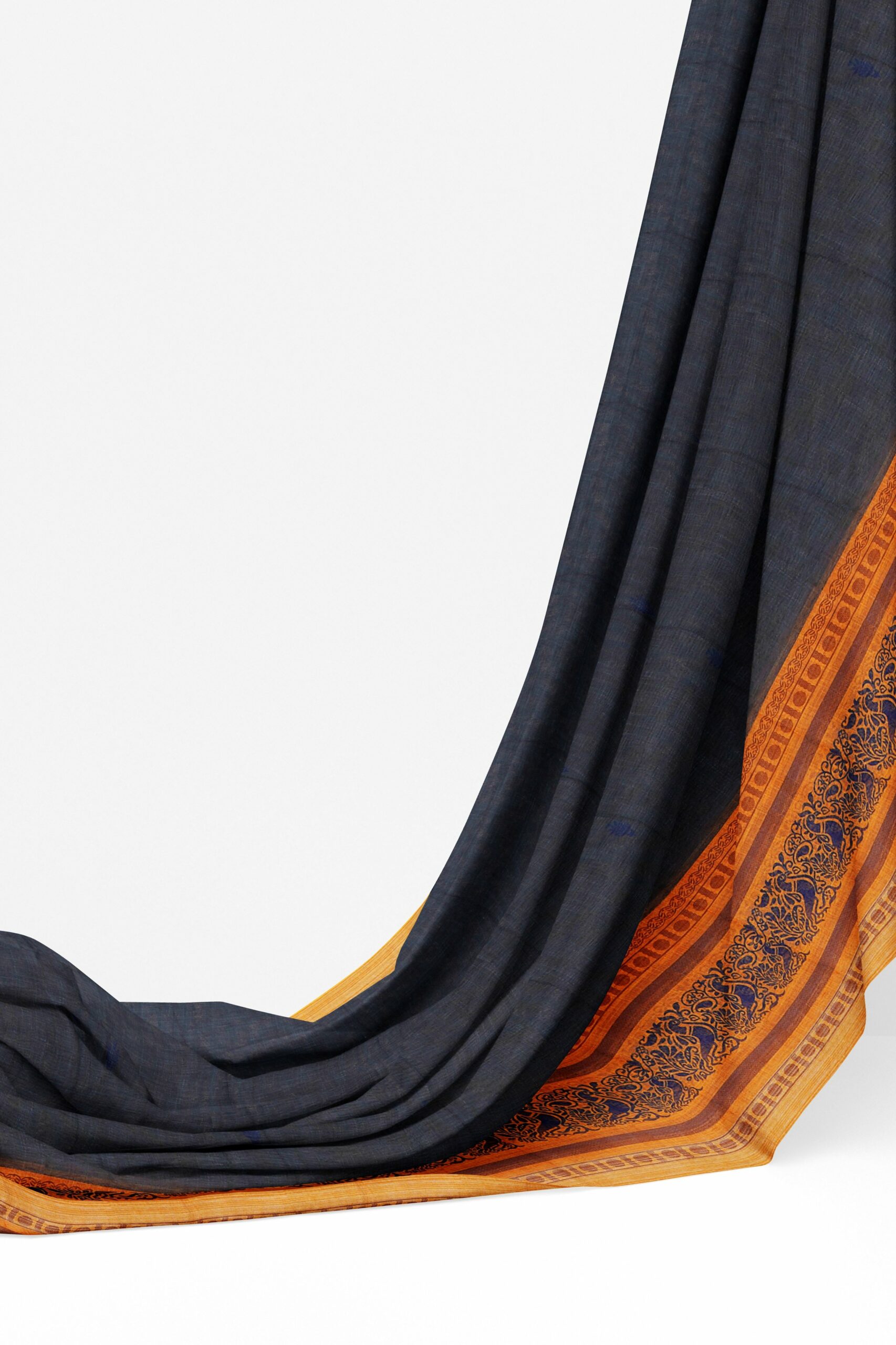 Grey saree with yellow border - Image 3