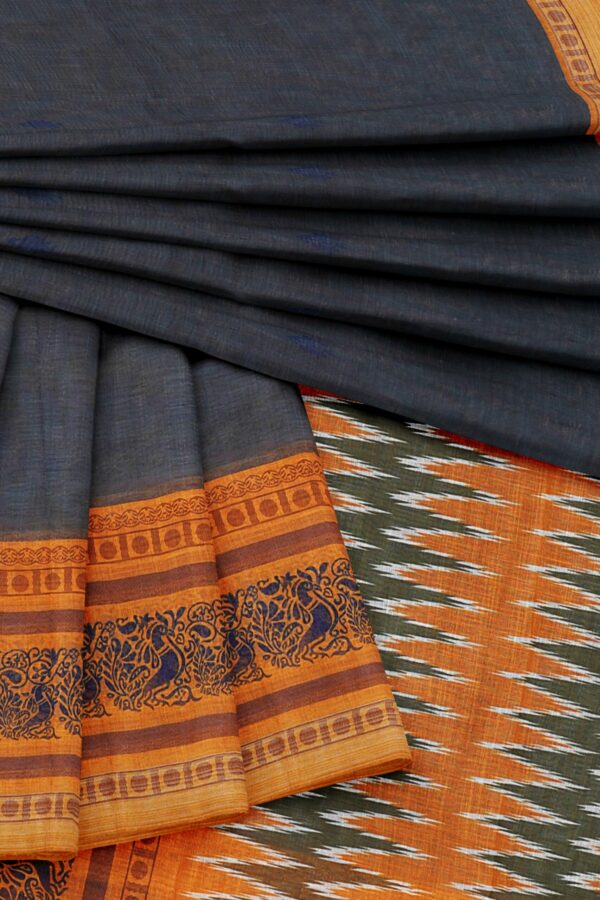 Grey saree with yellow border - Image 5