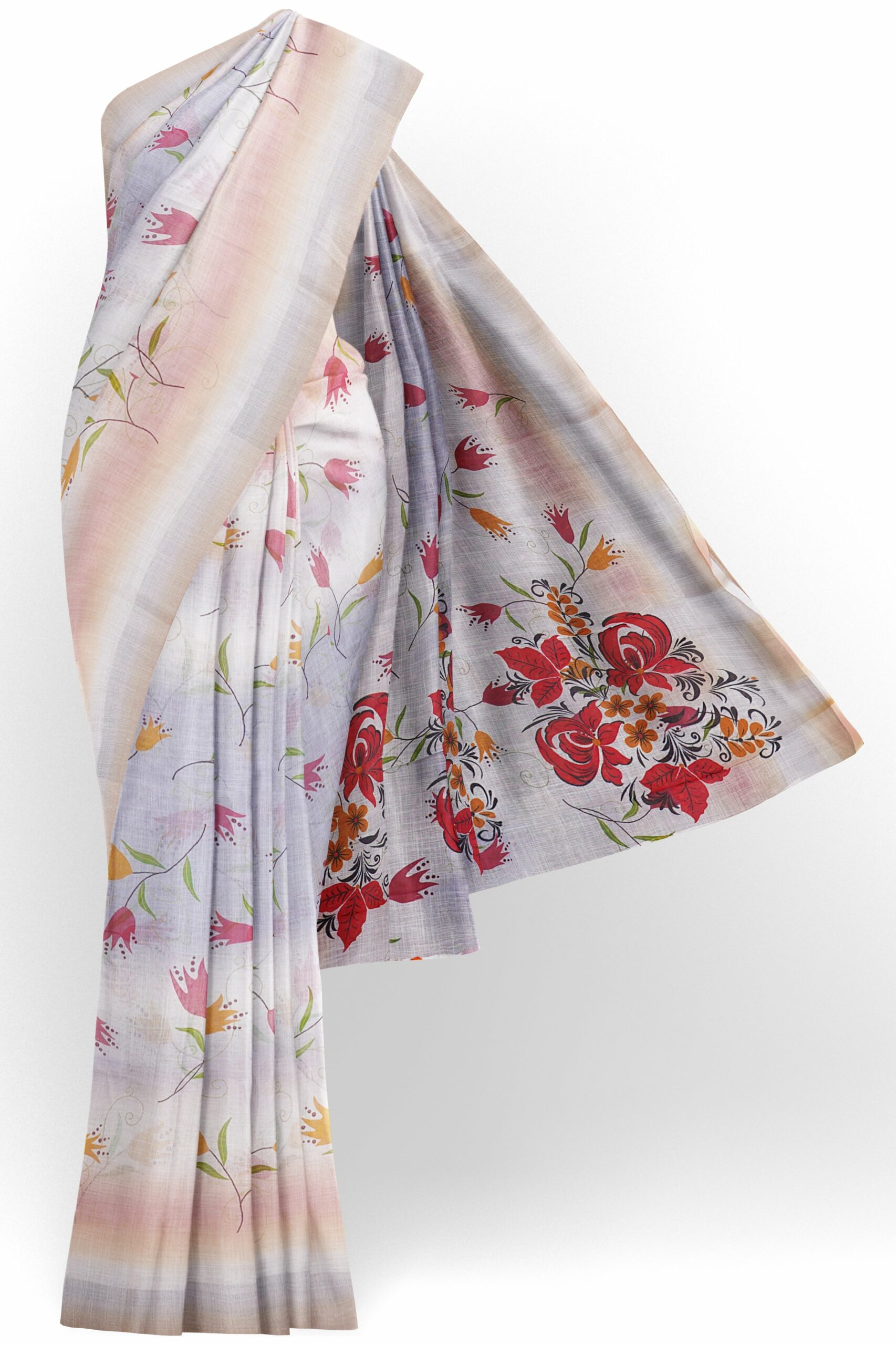 Half white saree with faded golden border