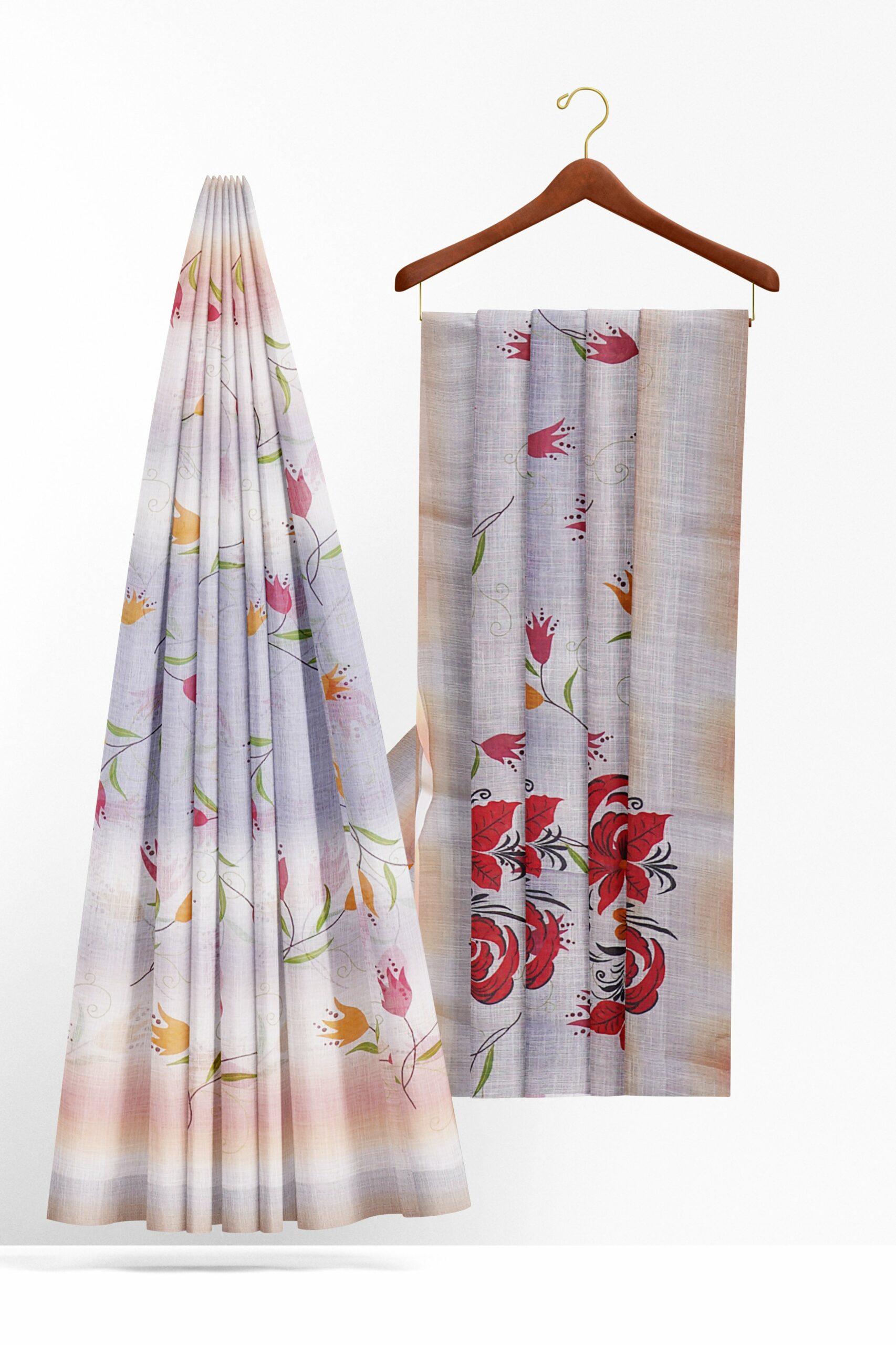 Half white saree with faded golden border - Image 2