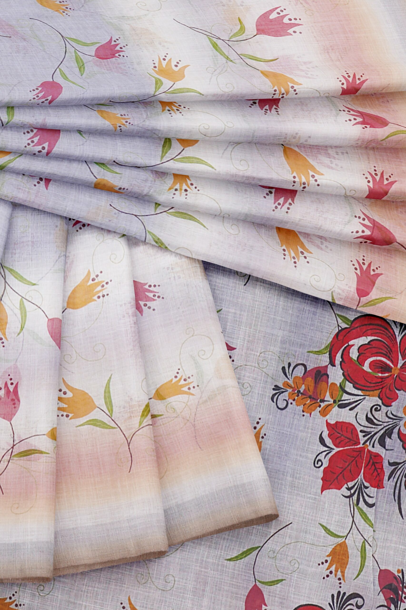 Half white saree with faded golden border - Image 5