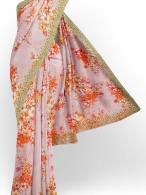 Half white saree with green design border