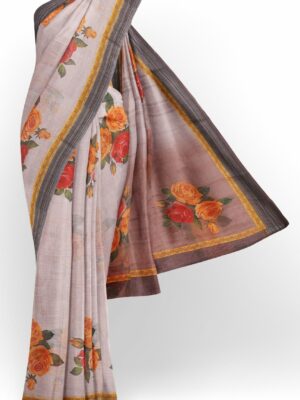 Half white saree with grey border
