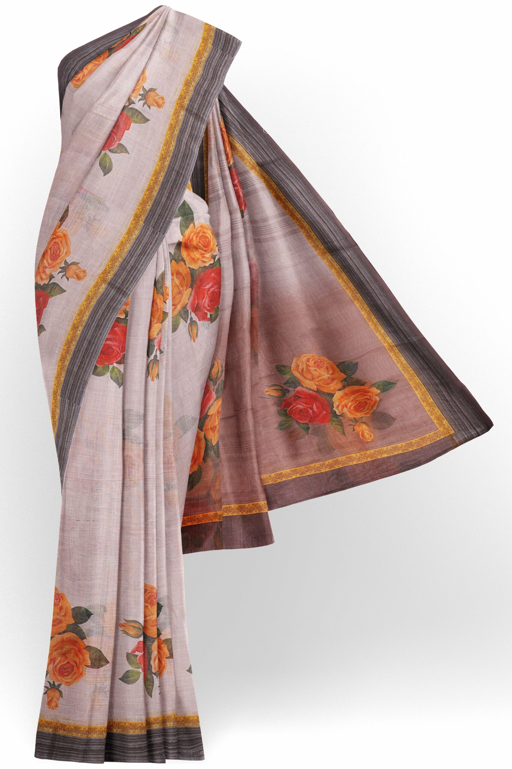 Half white saree with grey border