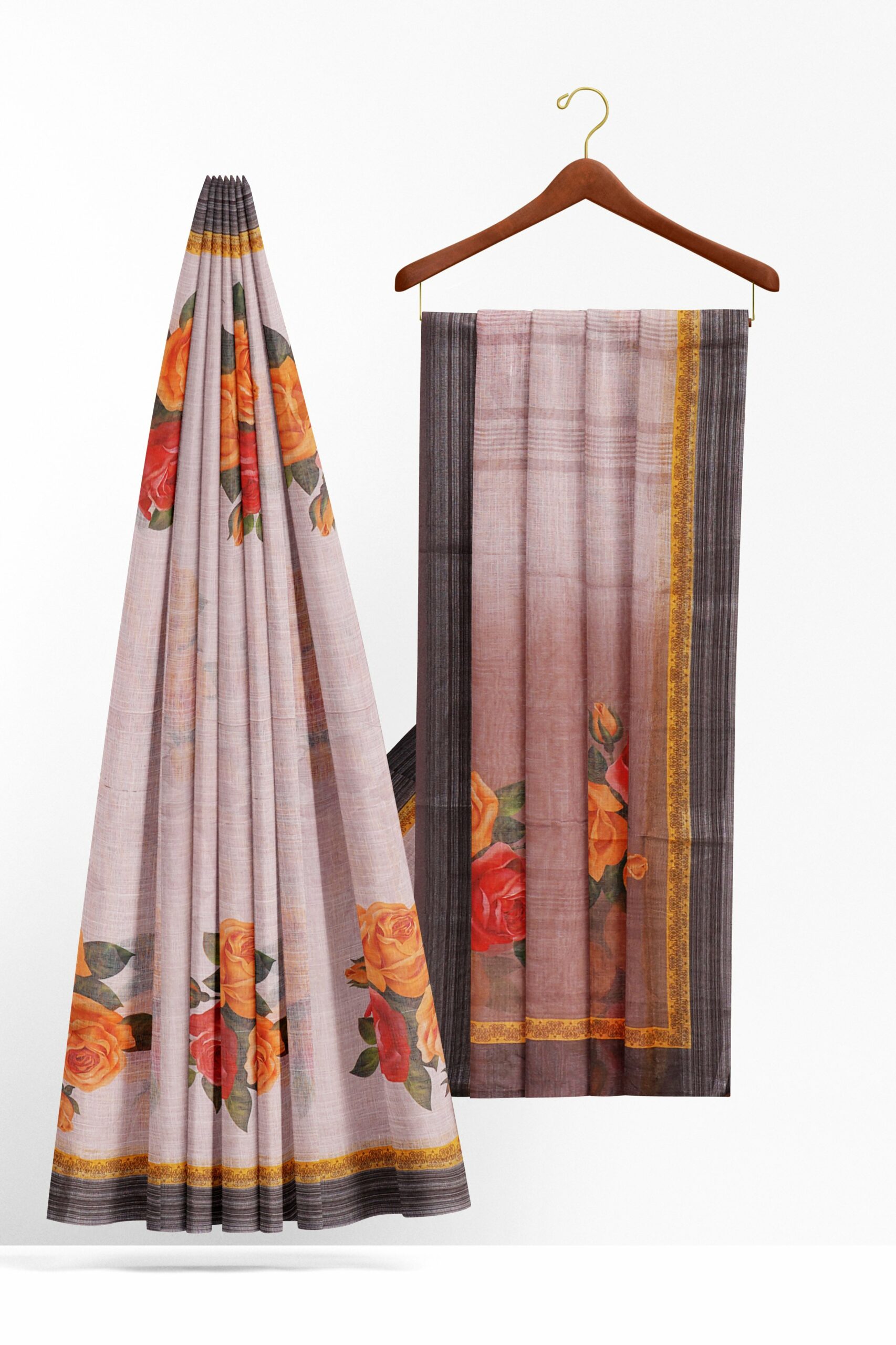 Half white saree with grey border - Image 2