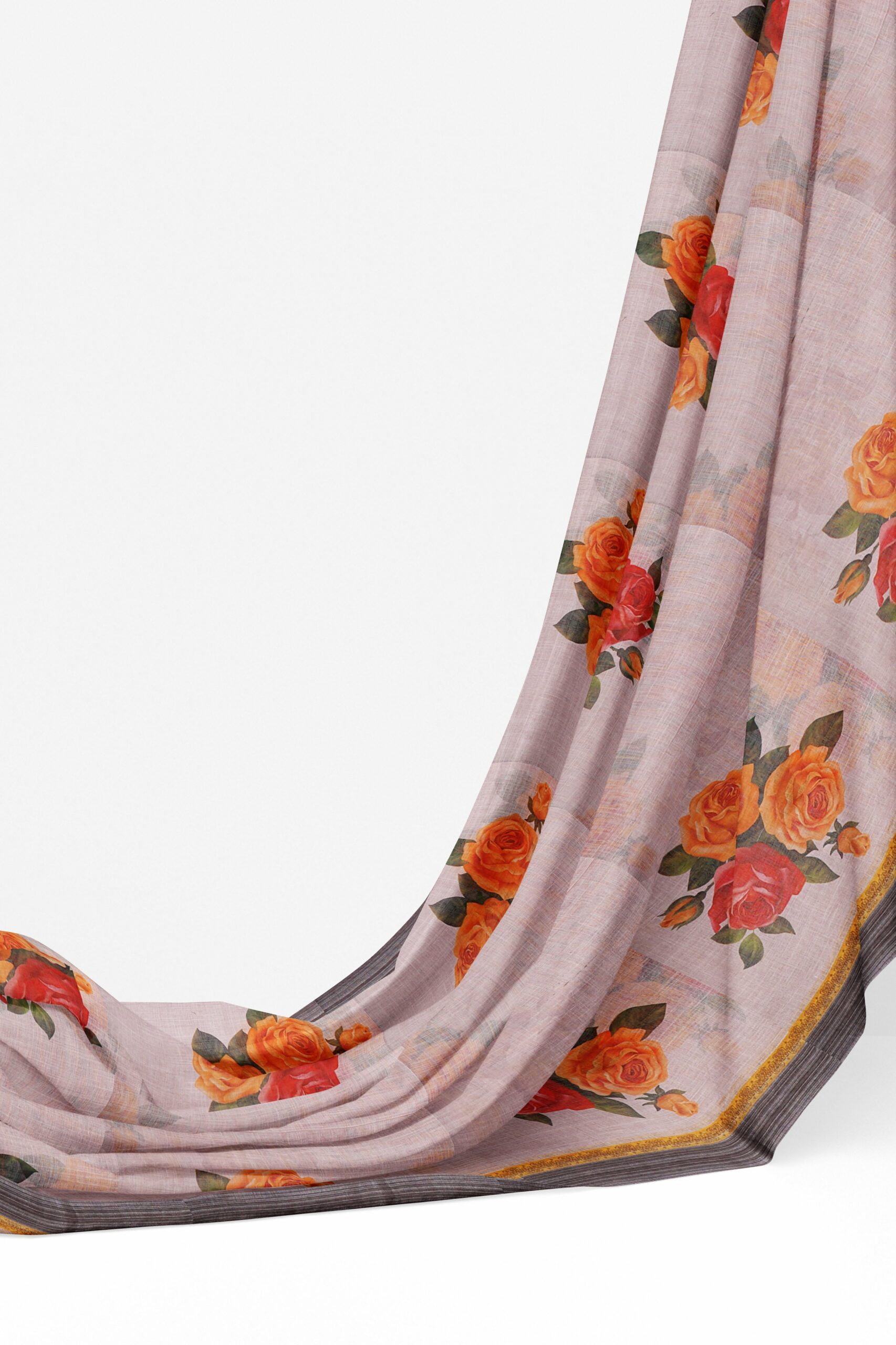 Half white saree with grey border - Image 3