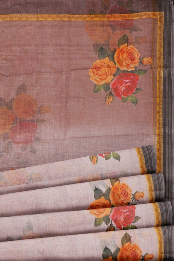 Half white saree with grey border - Image 4