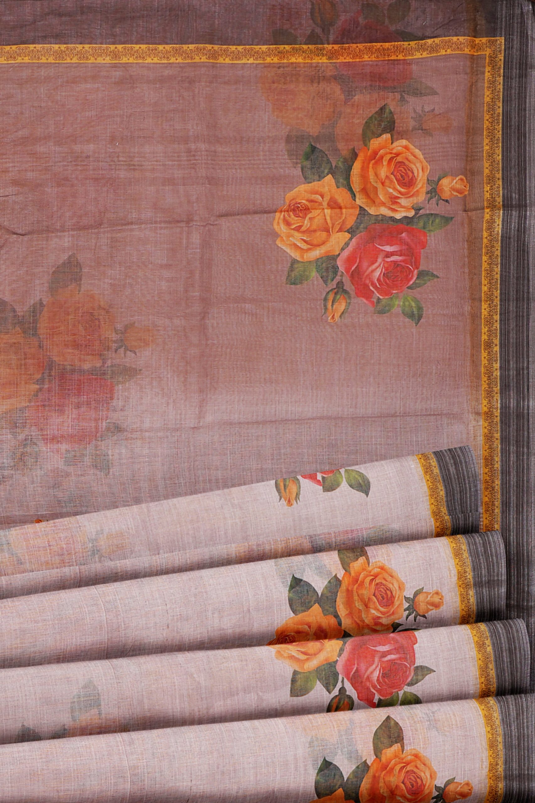 Half white saree with grey border - Image 4