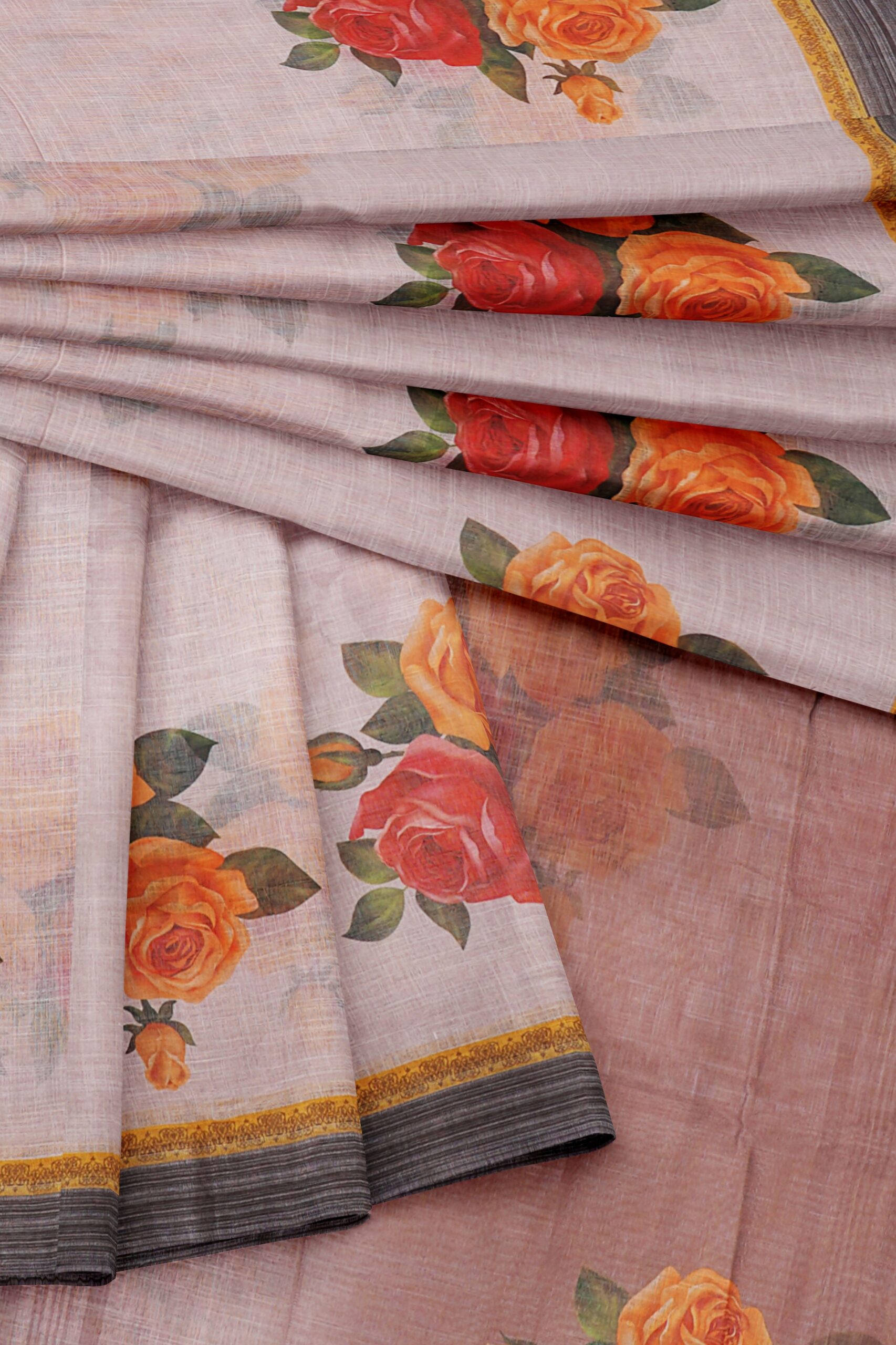 Half white saree with grey border - Image 5