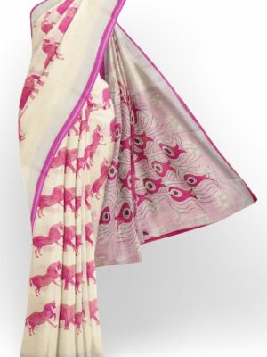 Half white saree with pink border