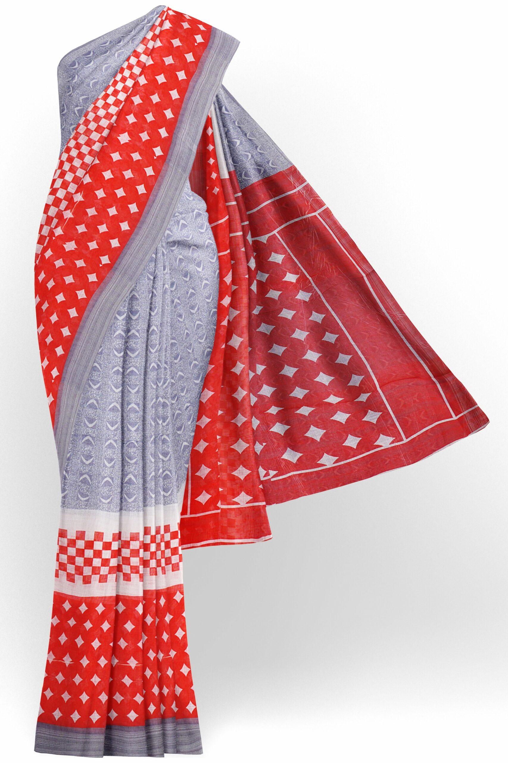 Light blue saree with red border