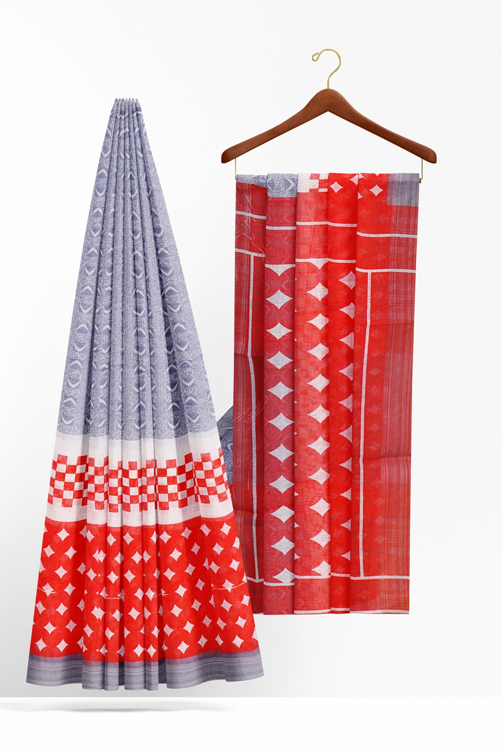 Light blue saree with red border - Image 2