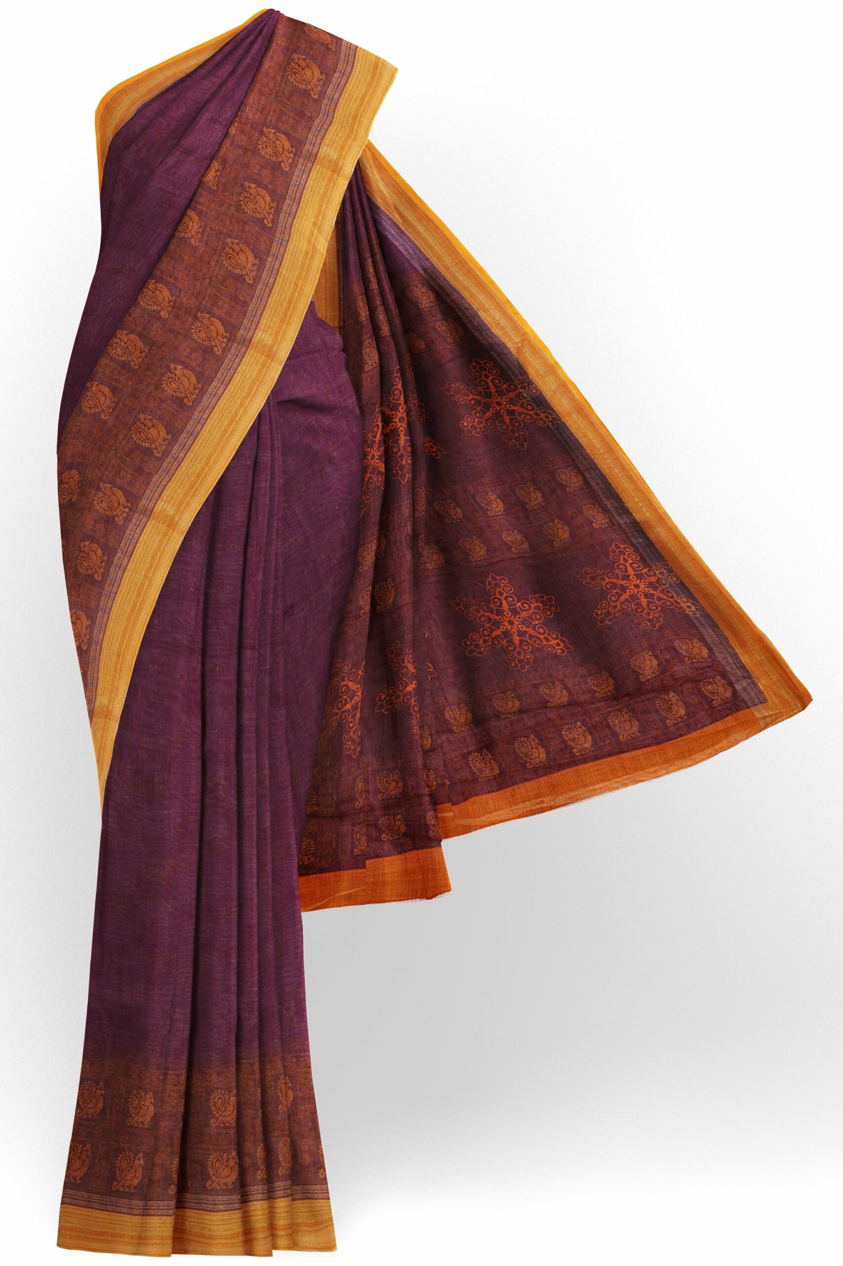 Maroon saree with yellow border