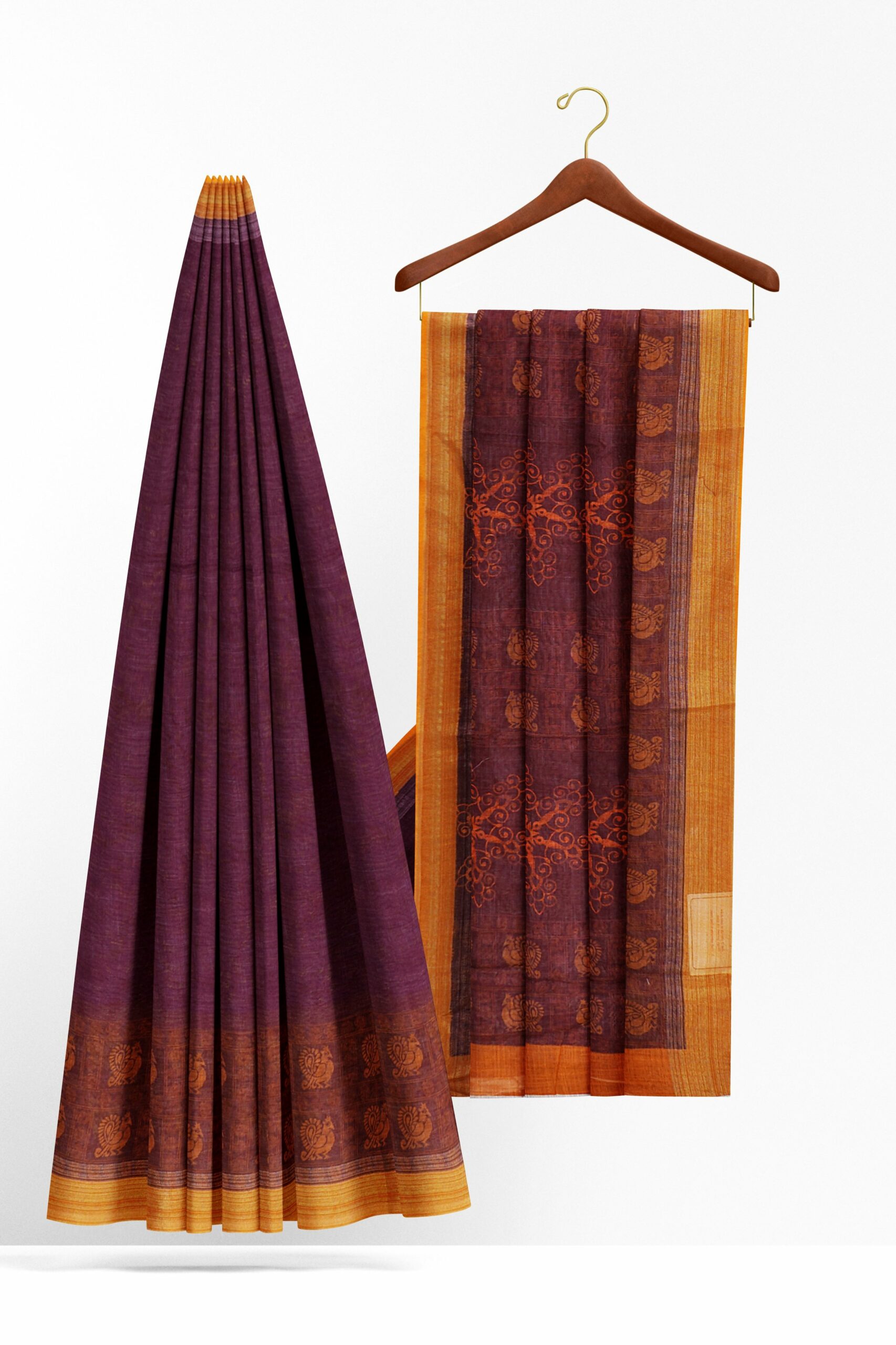 Maroon saree with yellow border - Image 2