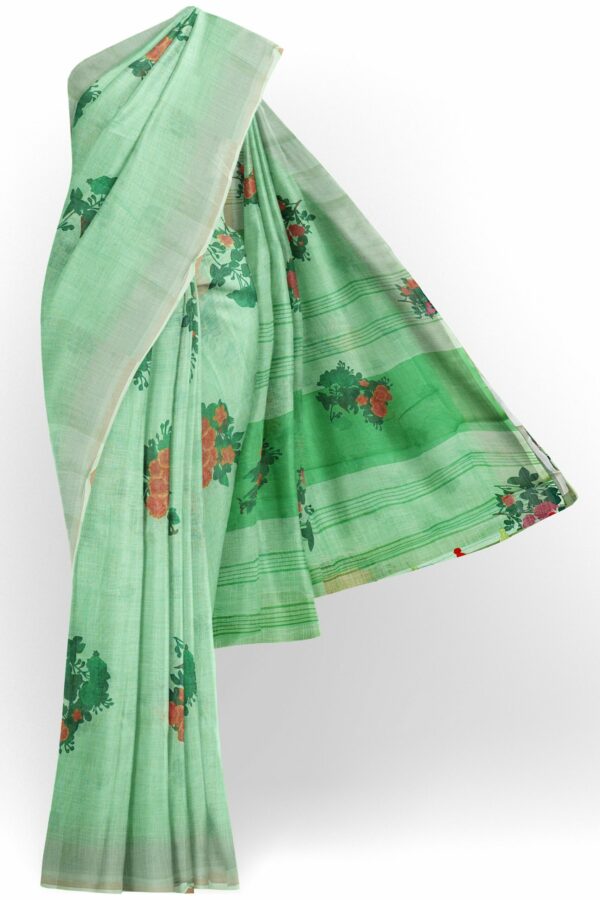 Mint green saree with white border