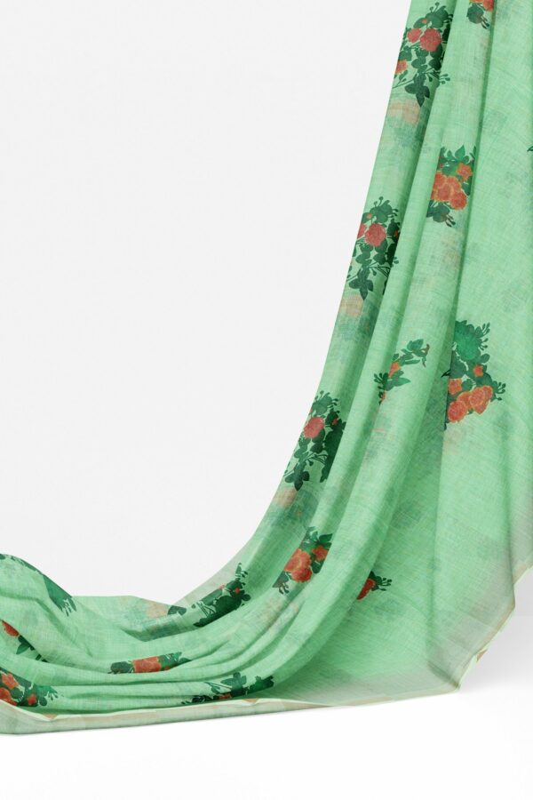 Mint green saree with white border - Image 3