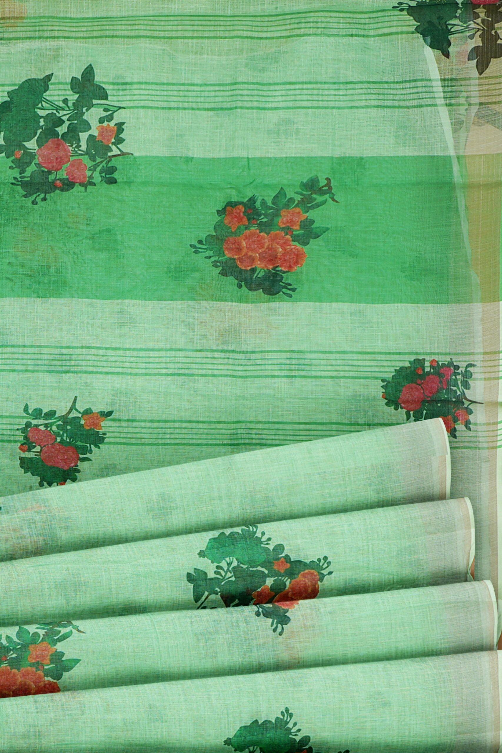 Mint green saree with white border - Image 4