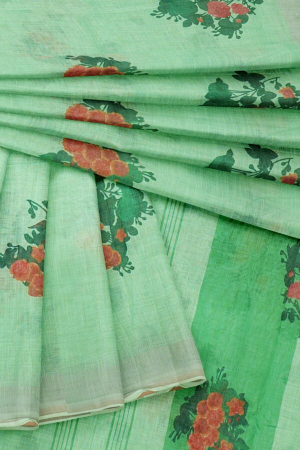 Mint green saree with white border - Image 5