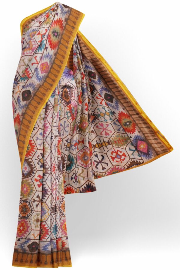 Multicolour saree with yellow border
