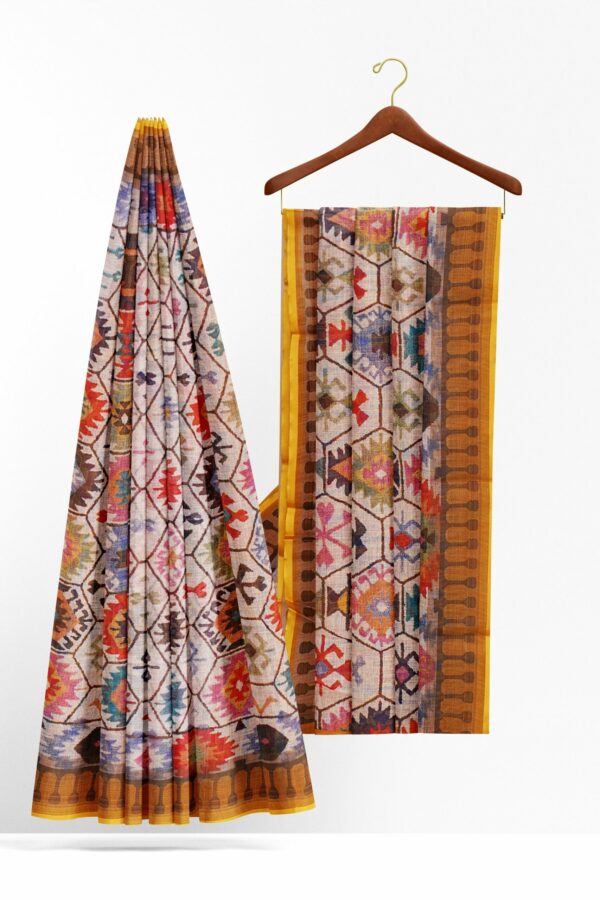 Multicolour saree with yellow border - Image 2