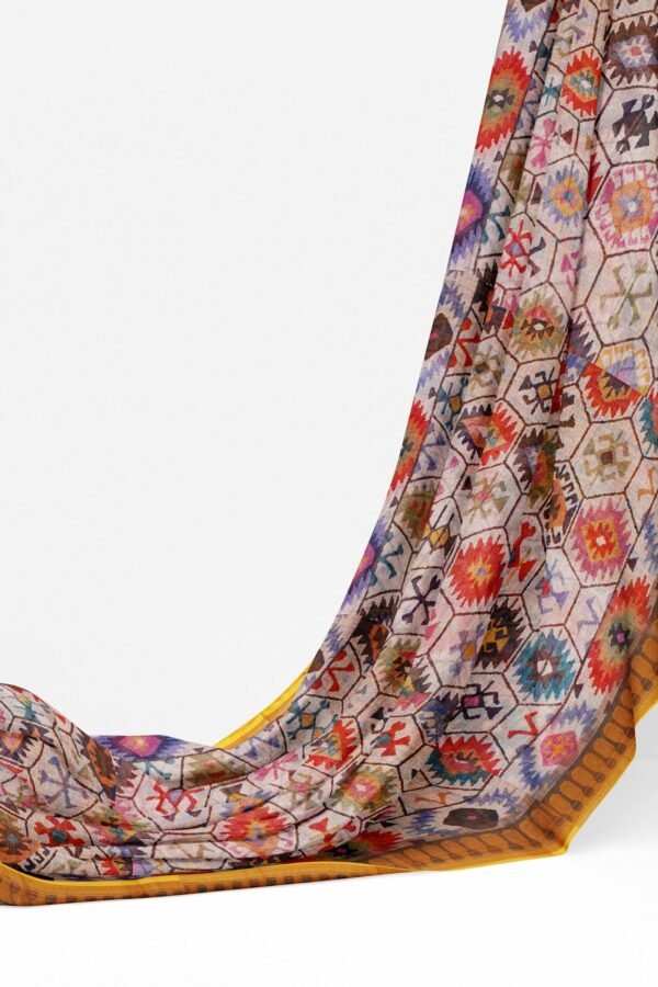 Multicolour saree with yellow border - Image 3