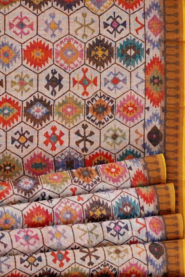 Multicolour saree with yellow border - Image 4