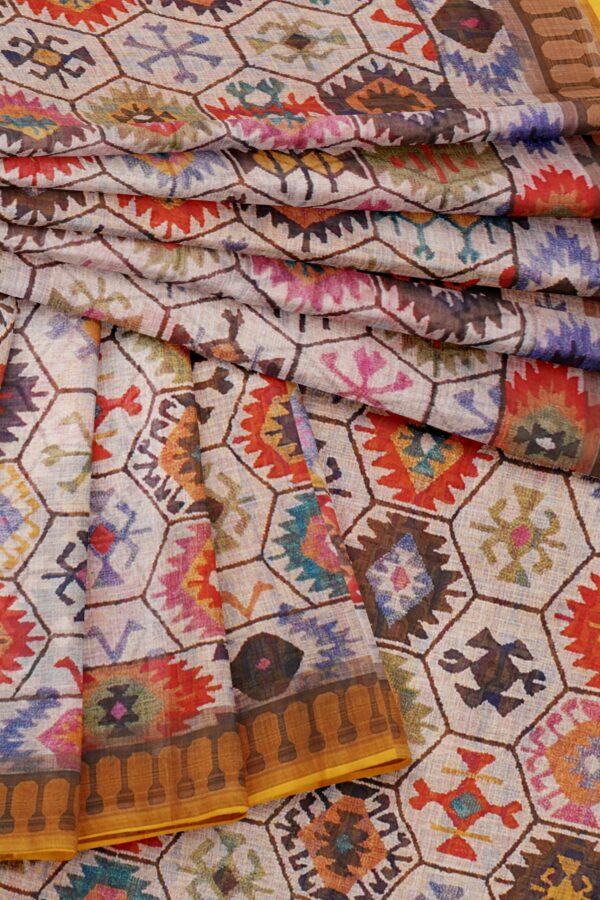 Multicolour saree with yellow border - Image 5