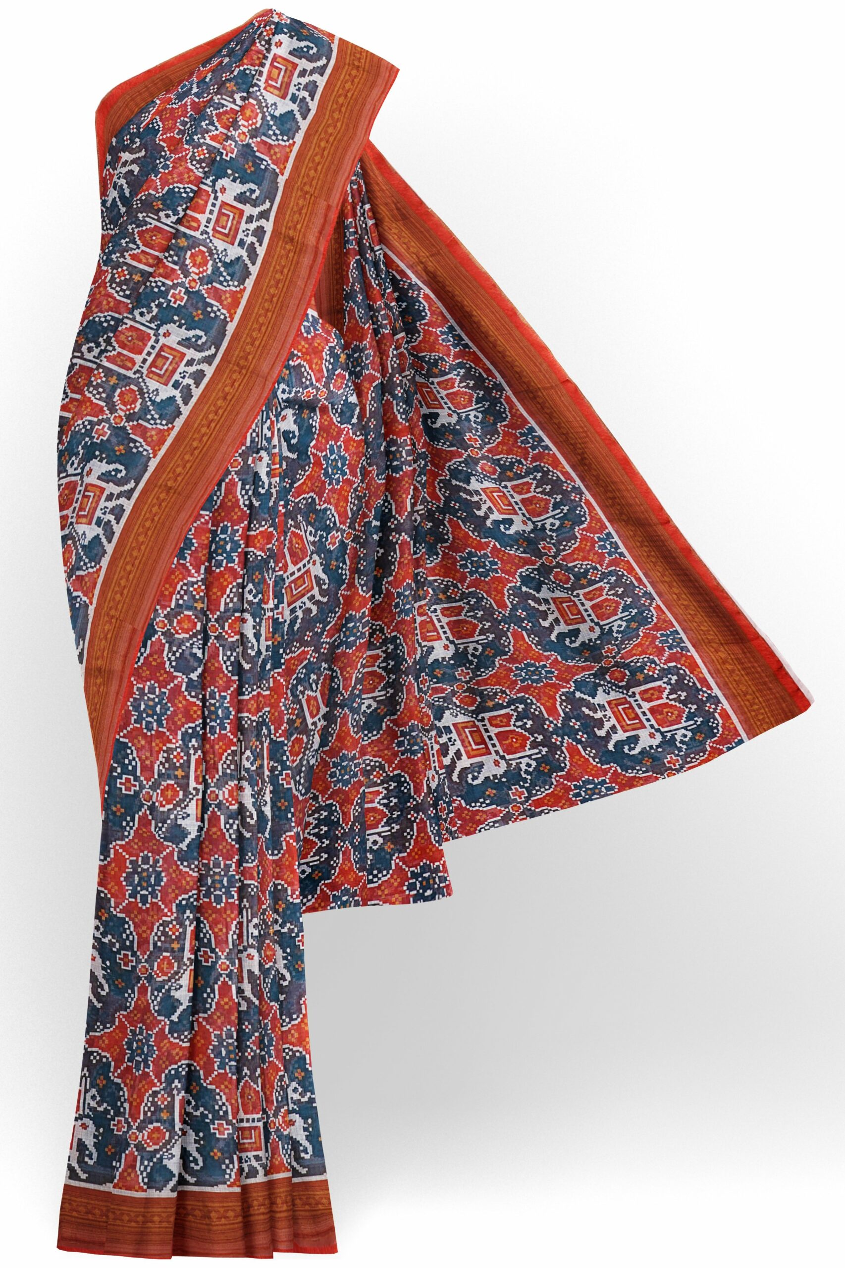 Multicolour saree with rusty brown border