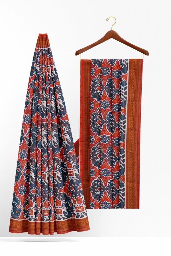 Multicolour saree with rusty brown border - Image 2