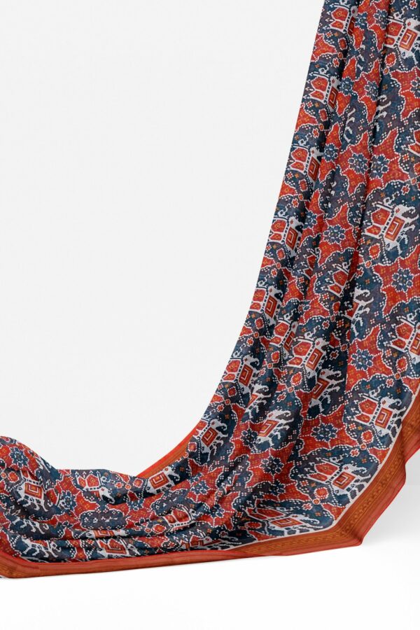 Multicolour saree with rusty brown border - Image 3