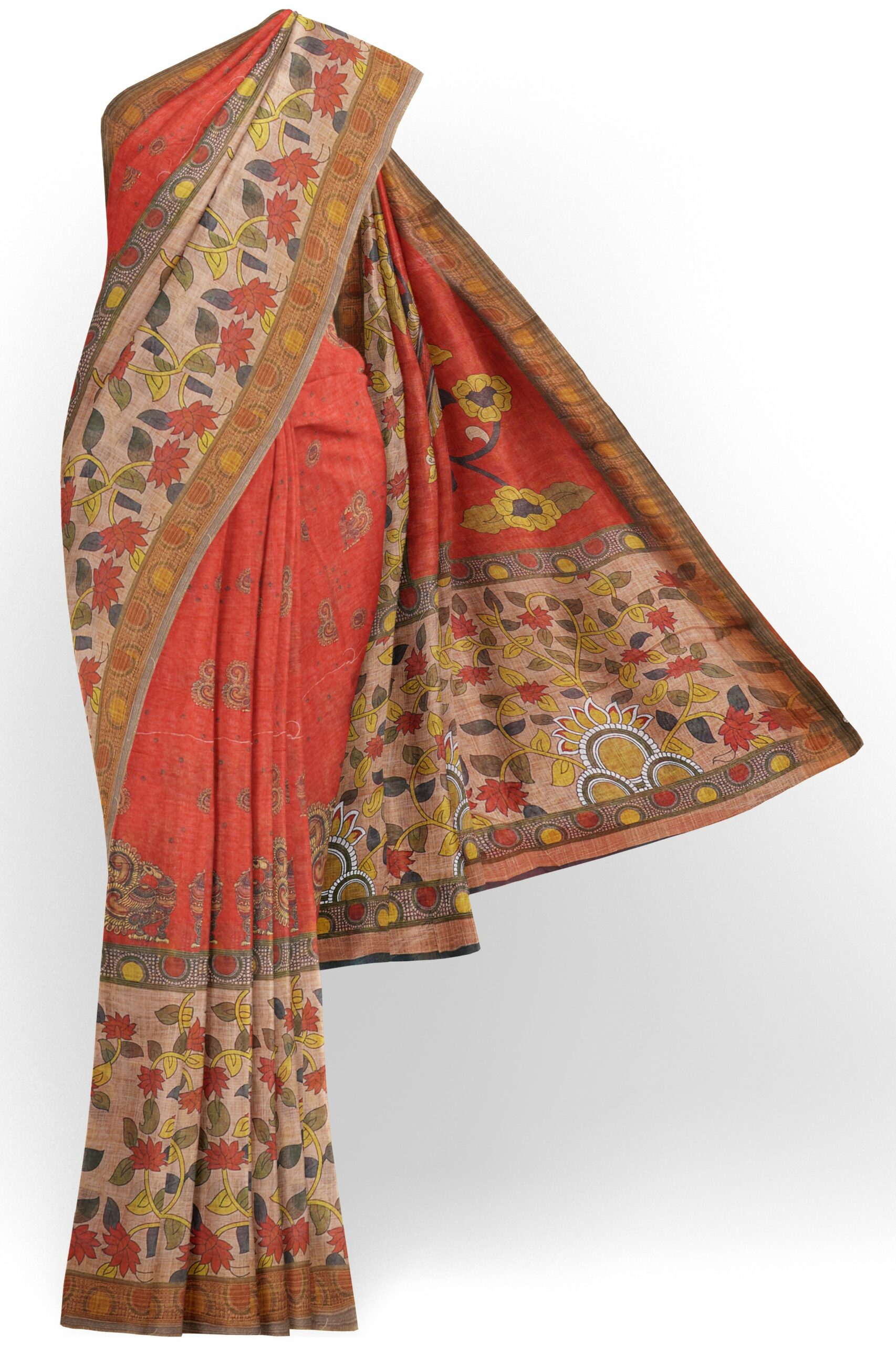 Orange saree with brown border