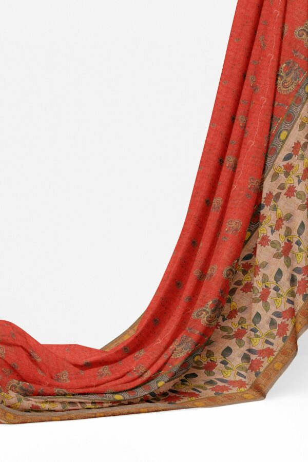 Orange saree with brown border - Image 3