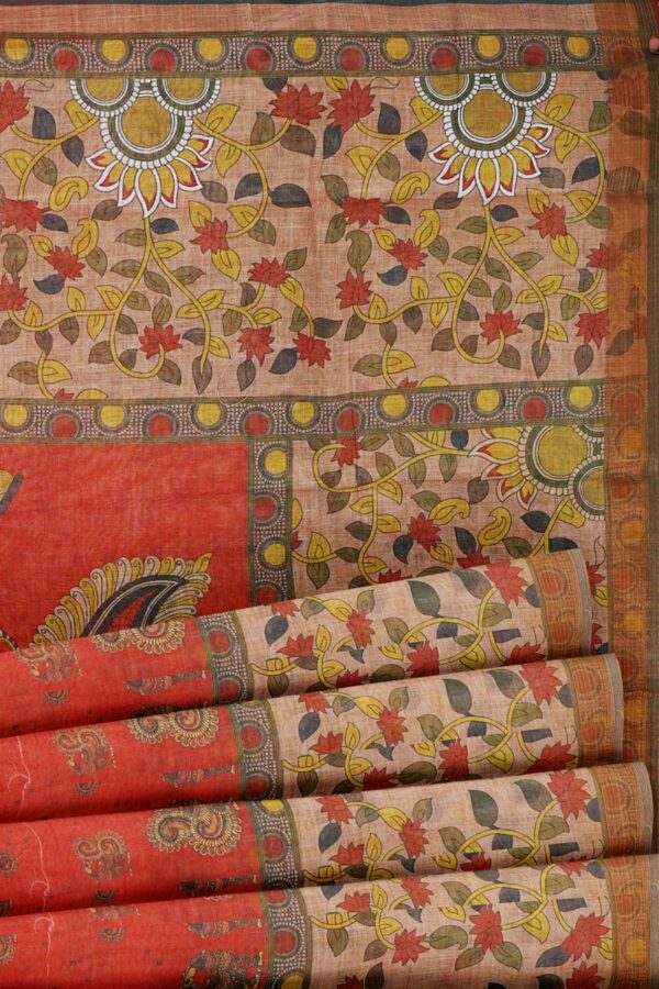 Orange saree with brown border - Image 4