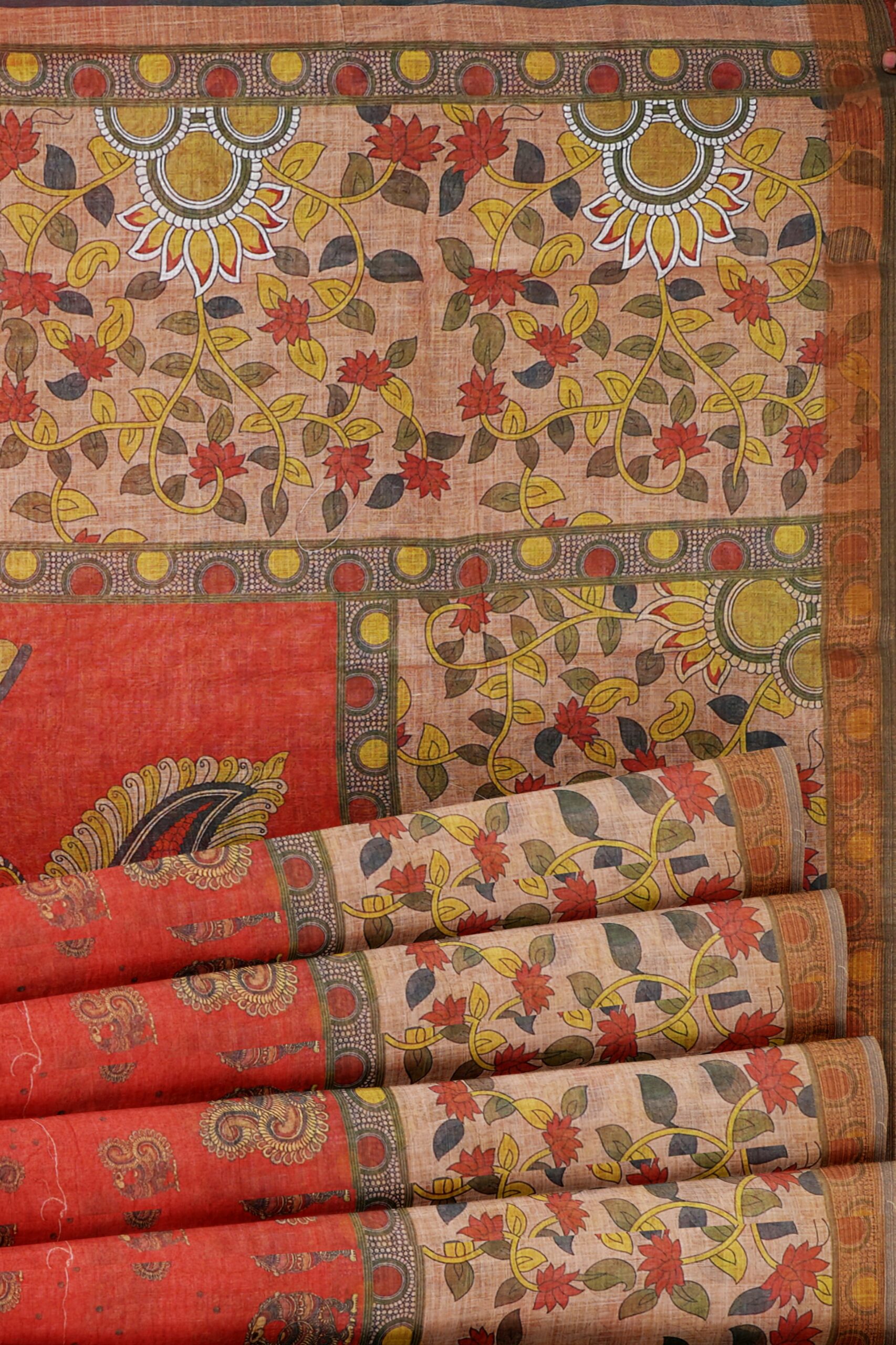 Orange saree with brown border - Image 4