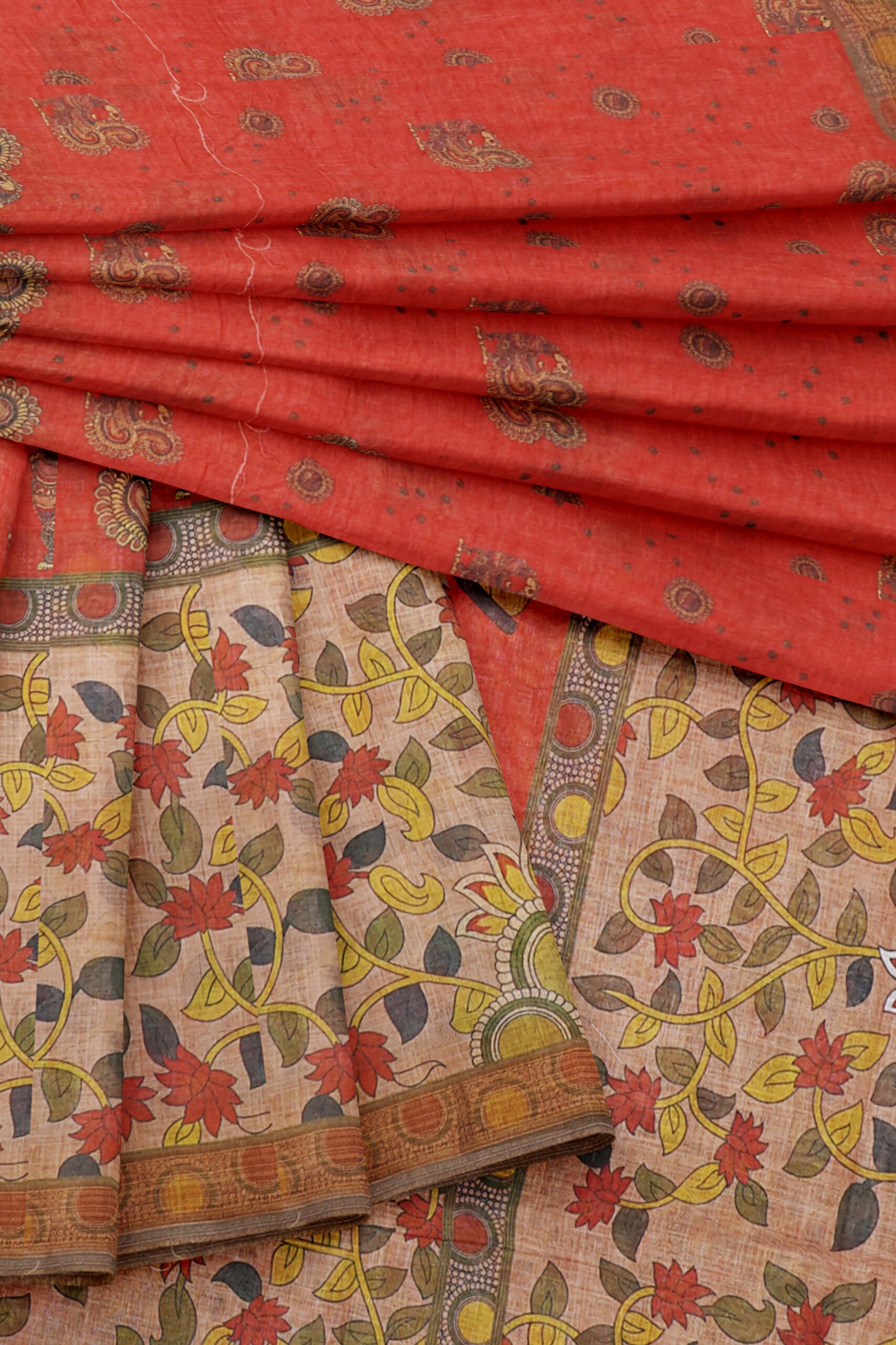 Orange saree with brown border - Image 5