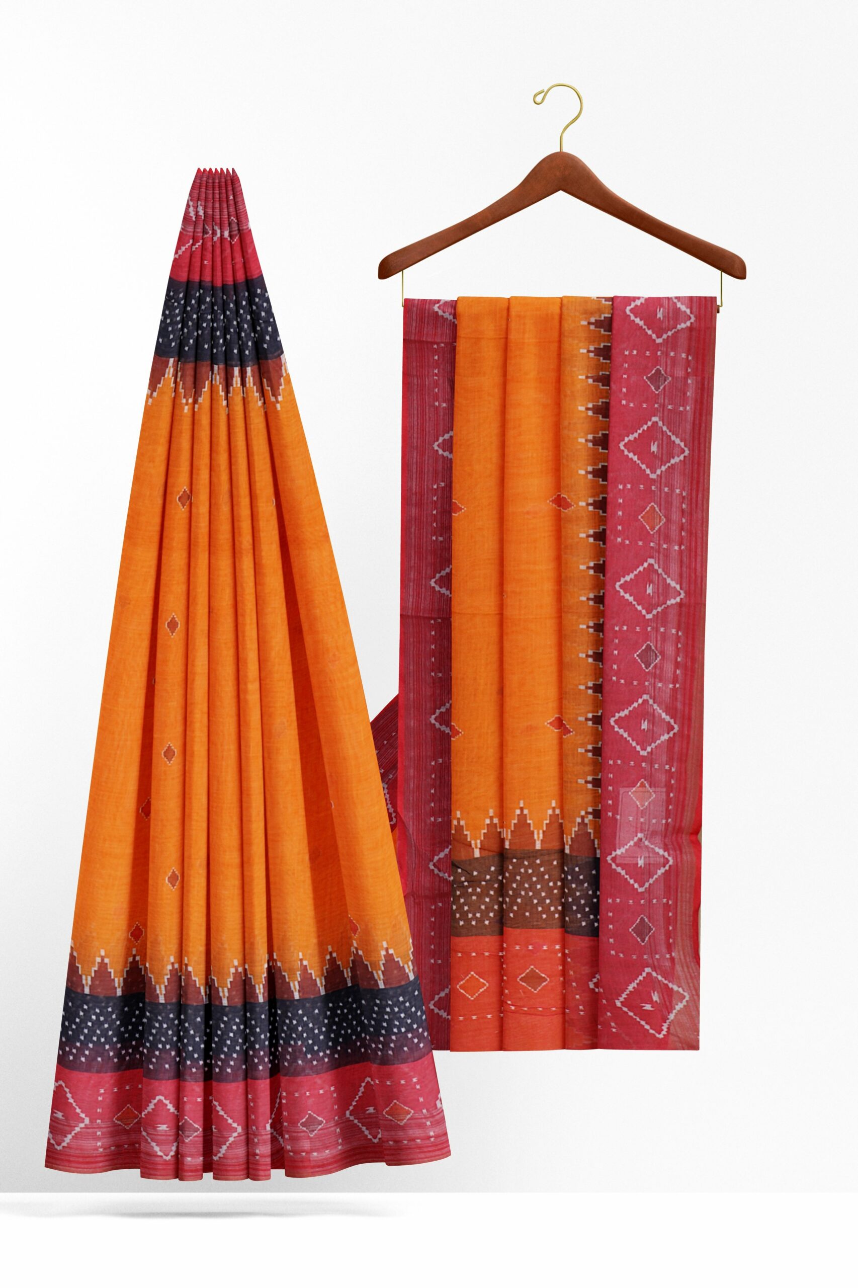 Orange saree with red border - Image 2