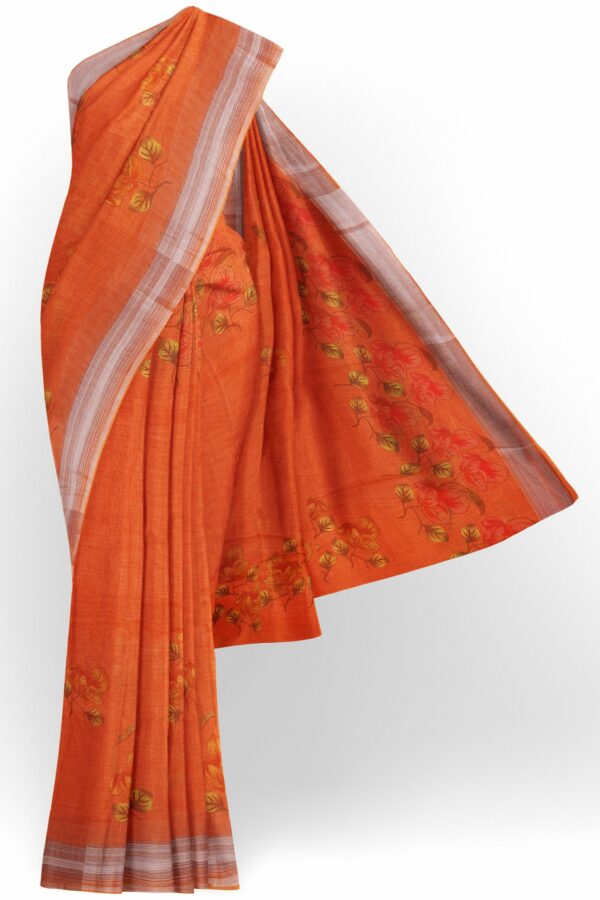 Orange saree with white border