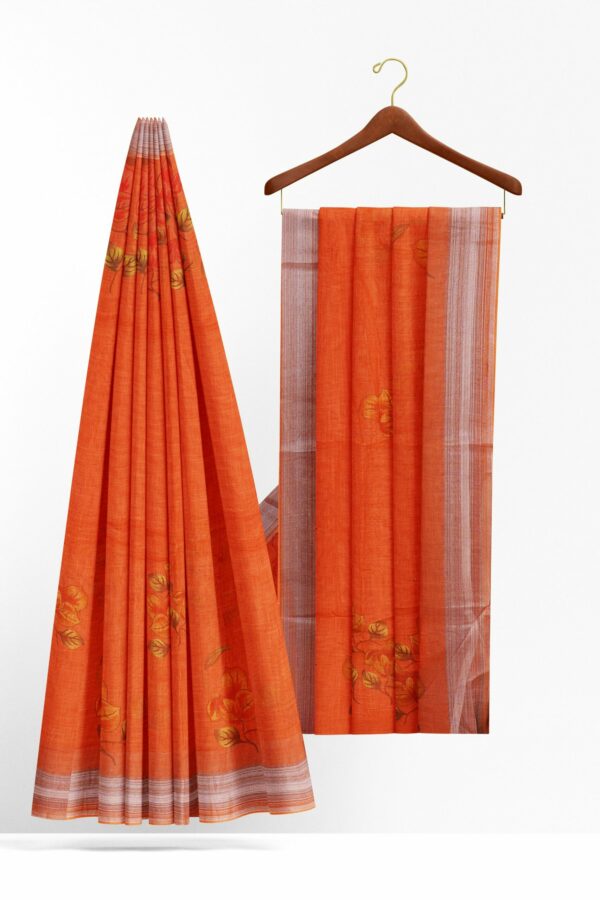 Orange saree with white border - Image 2