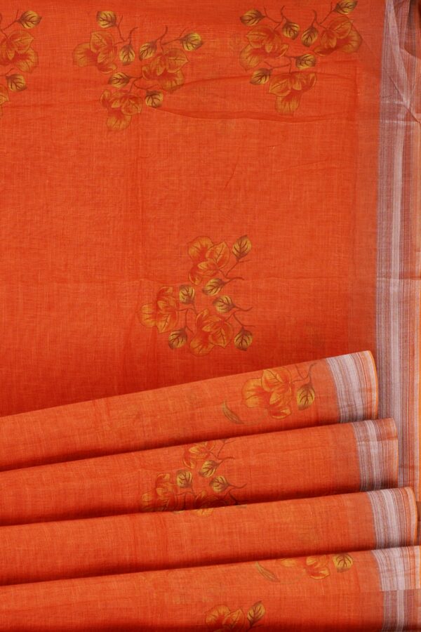 Orange saree with white border - Image 4