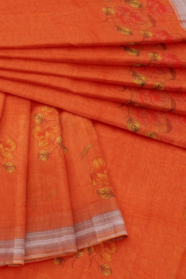 Orange saree with white border - Image 5