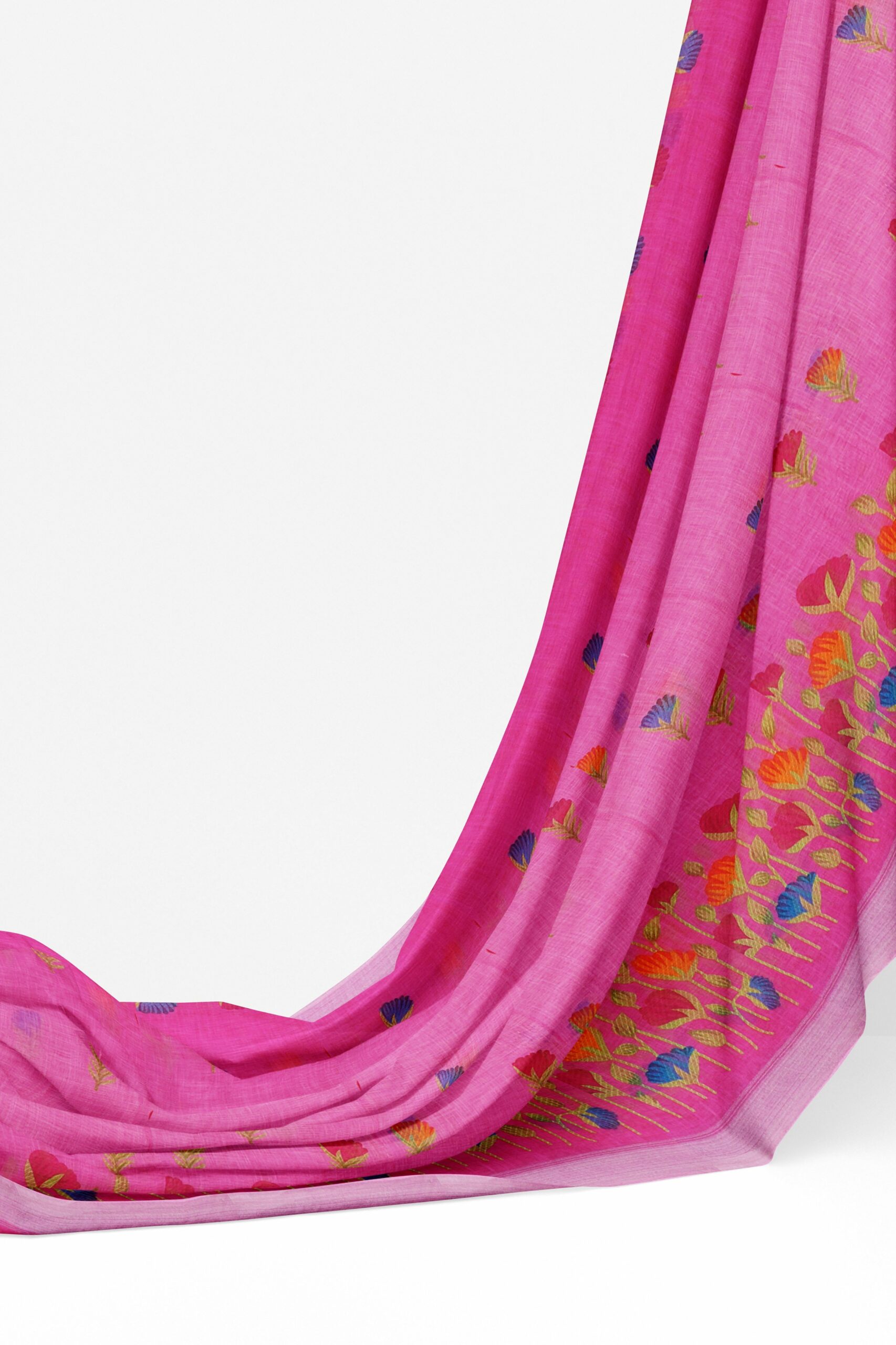 Pink saree with white border - Image 3